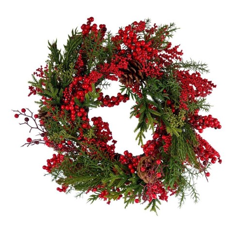 CORONA ADDOBBATA BACCHE ROSSE CM.40